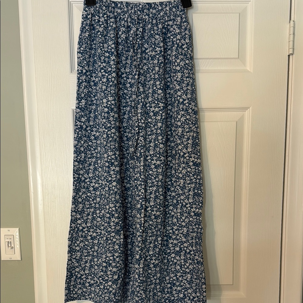 Floral Blue Wide Leg Pants